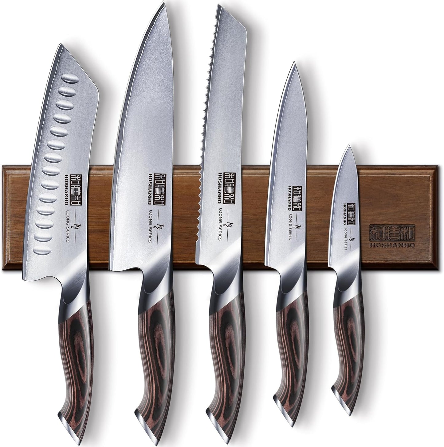 HOSHANHO Knife Set with Magnetic Holder: 6-Piece Kitchen Set