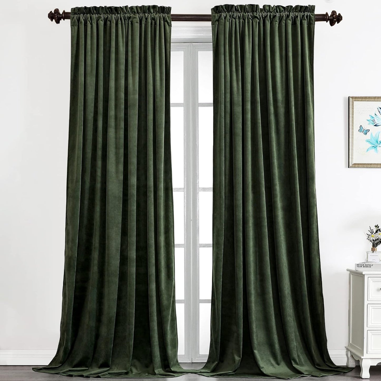Benedeco Green Velvet Curtains for Bedroom and Living Room