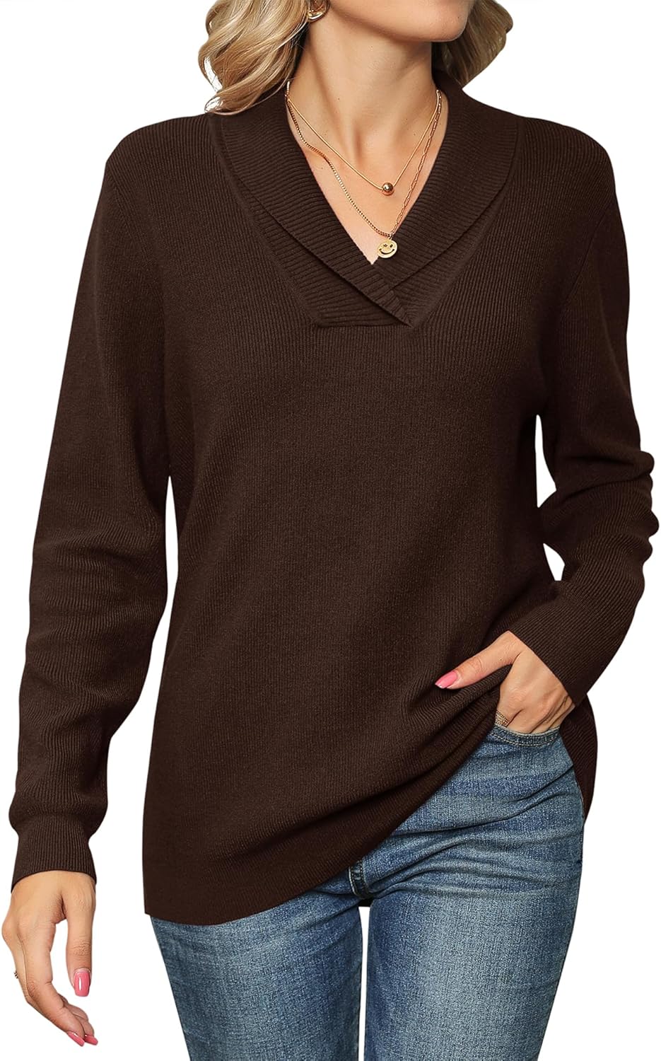 Ivicoer Women Long Sleeve V Neck Pullover Sweater for Style
