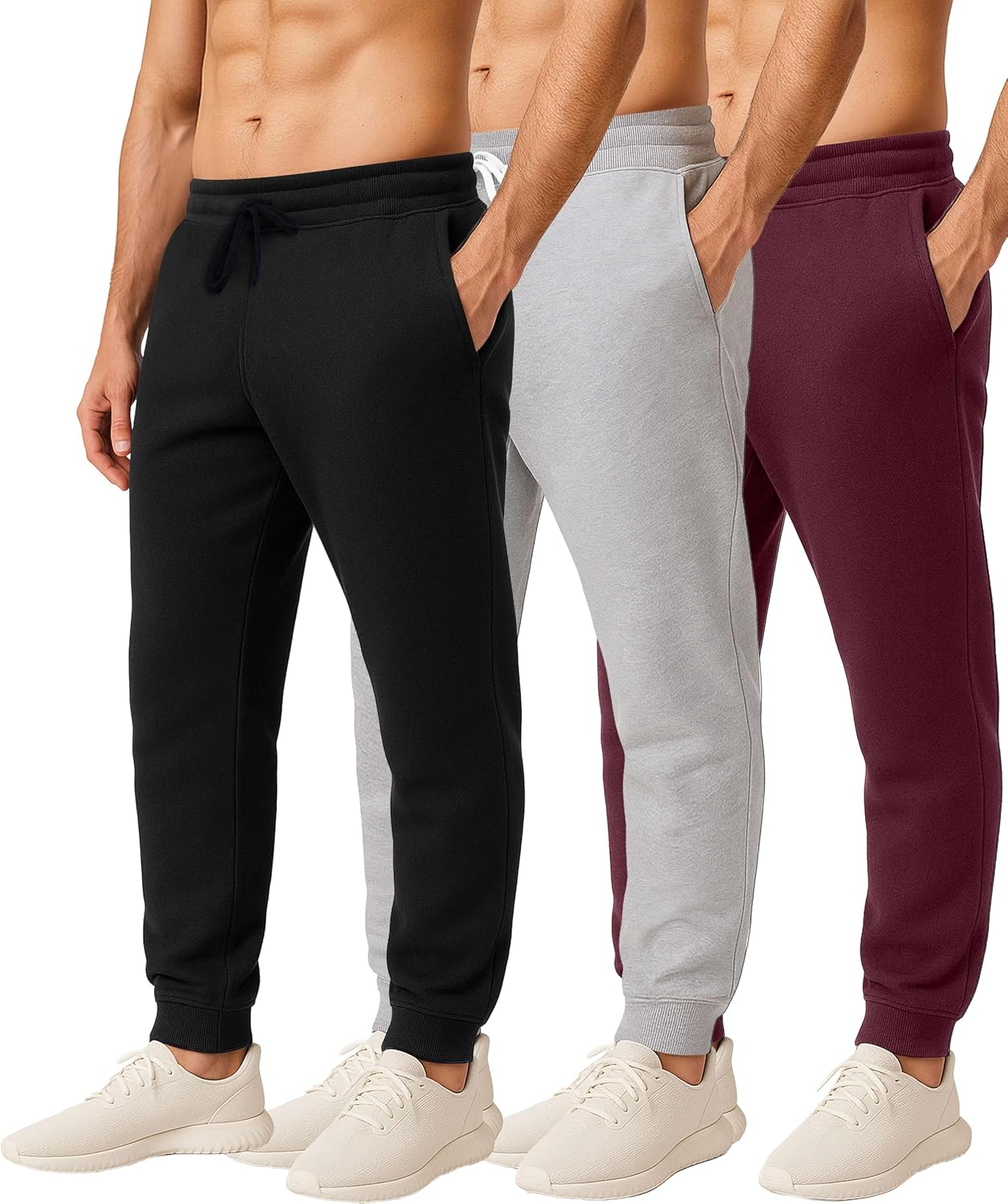 Real Essentials Men's Jogger Sweatpants - 3 Pack Cotton Fleece