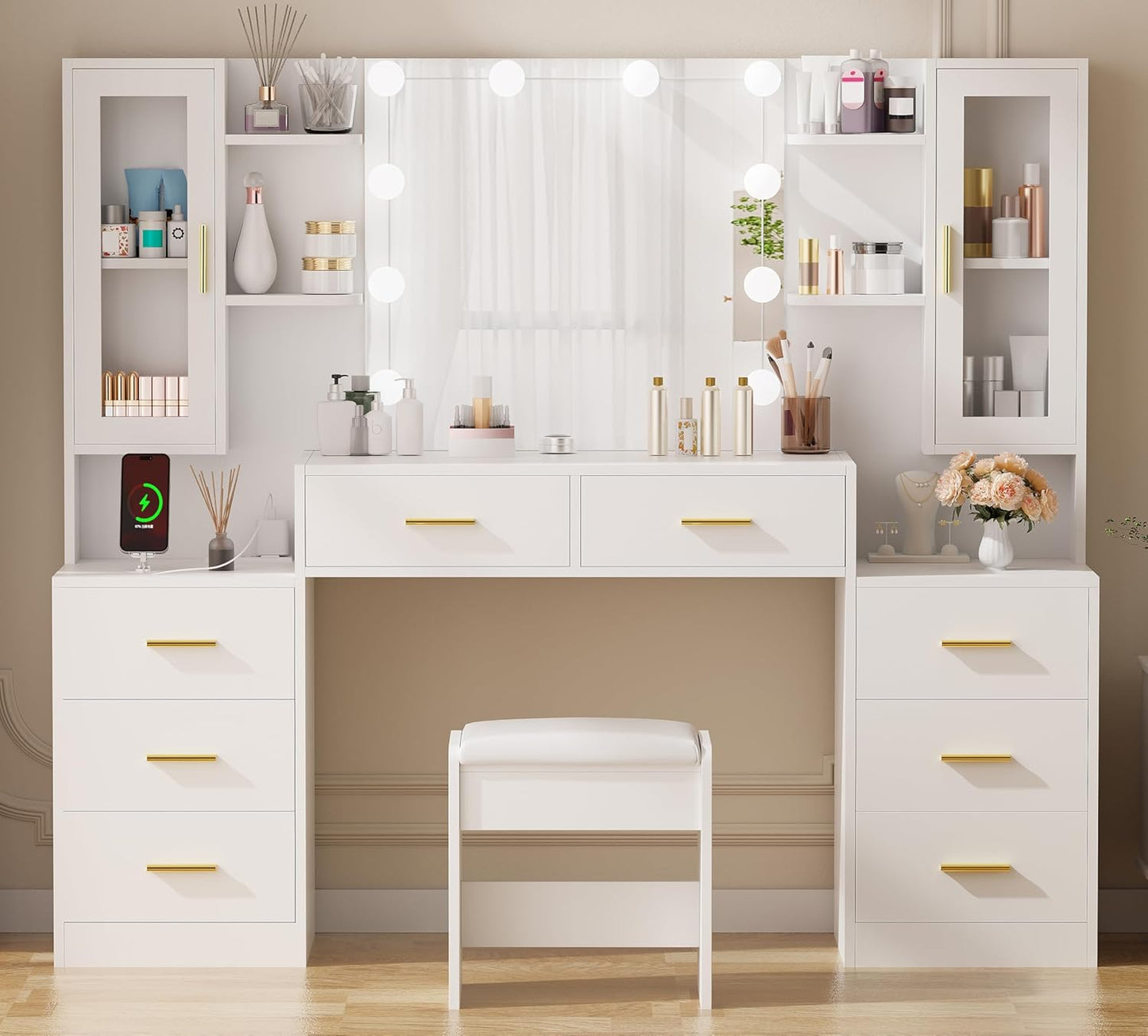 Ultimate Vanity: White Makeup Desk with Lights & Storage