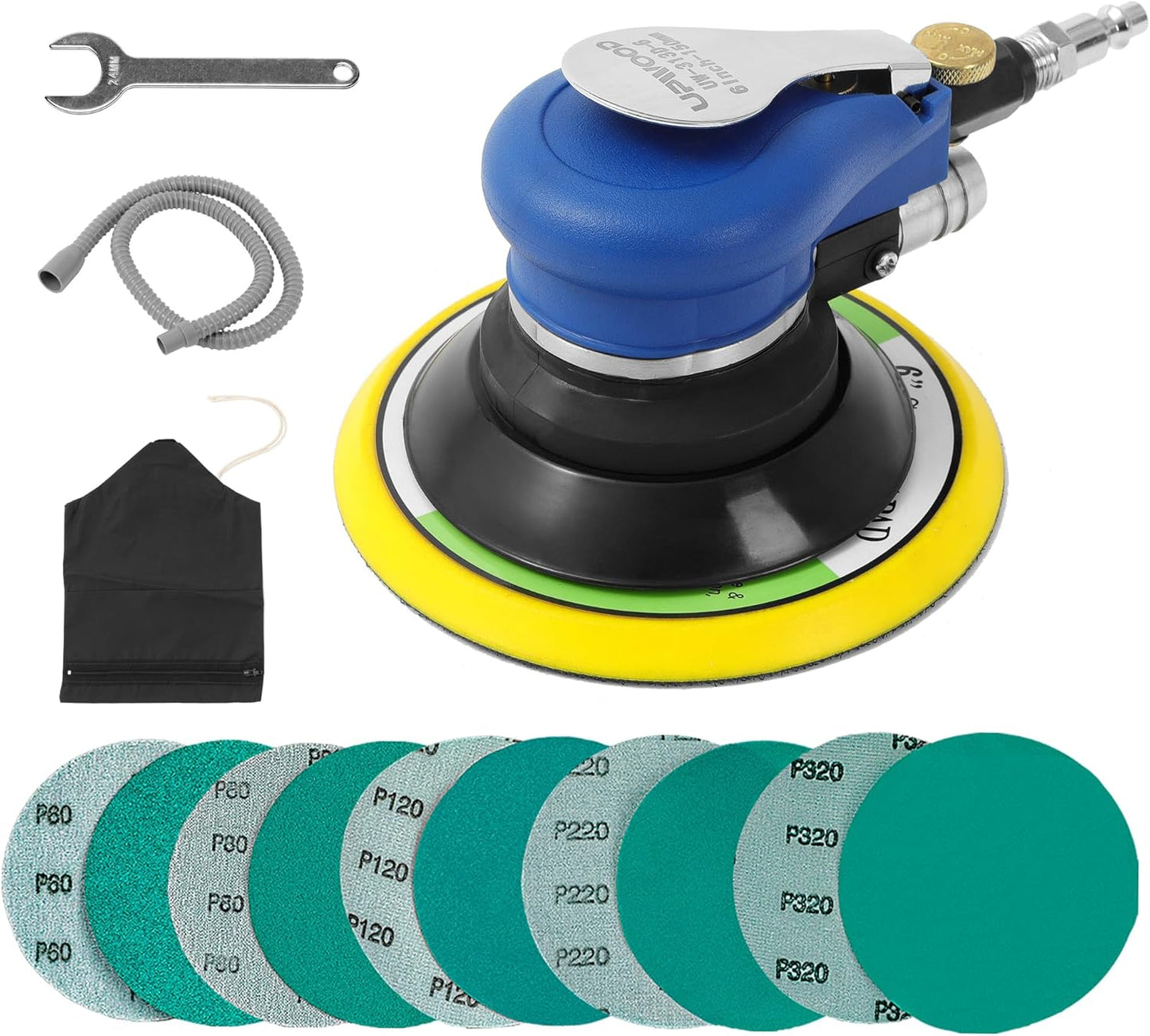 Air Random Orbital Sander with Hose and Dust Bag for Woodwork