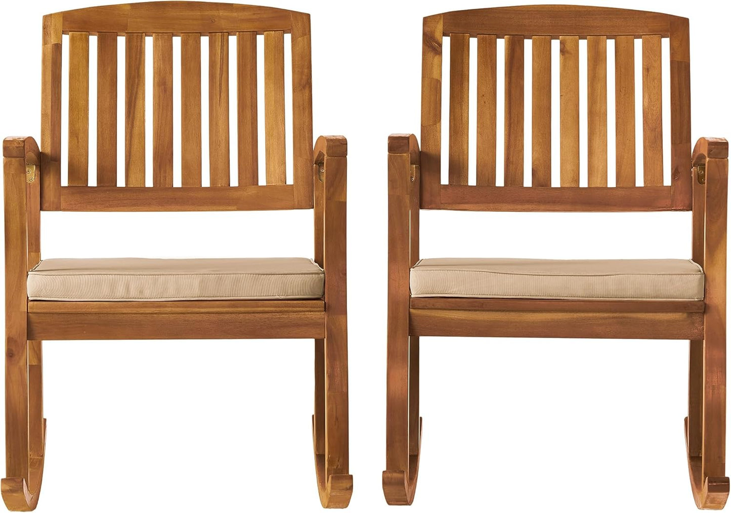 Acacia Rocking Chairs Set with Cushions for Outdoor Relaxation