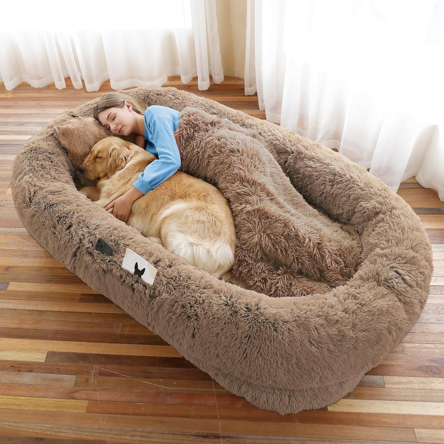 Large Human Dog Bed for People and Pets - Washable Faux Fur
