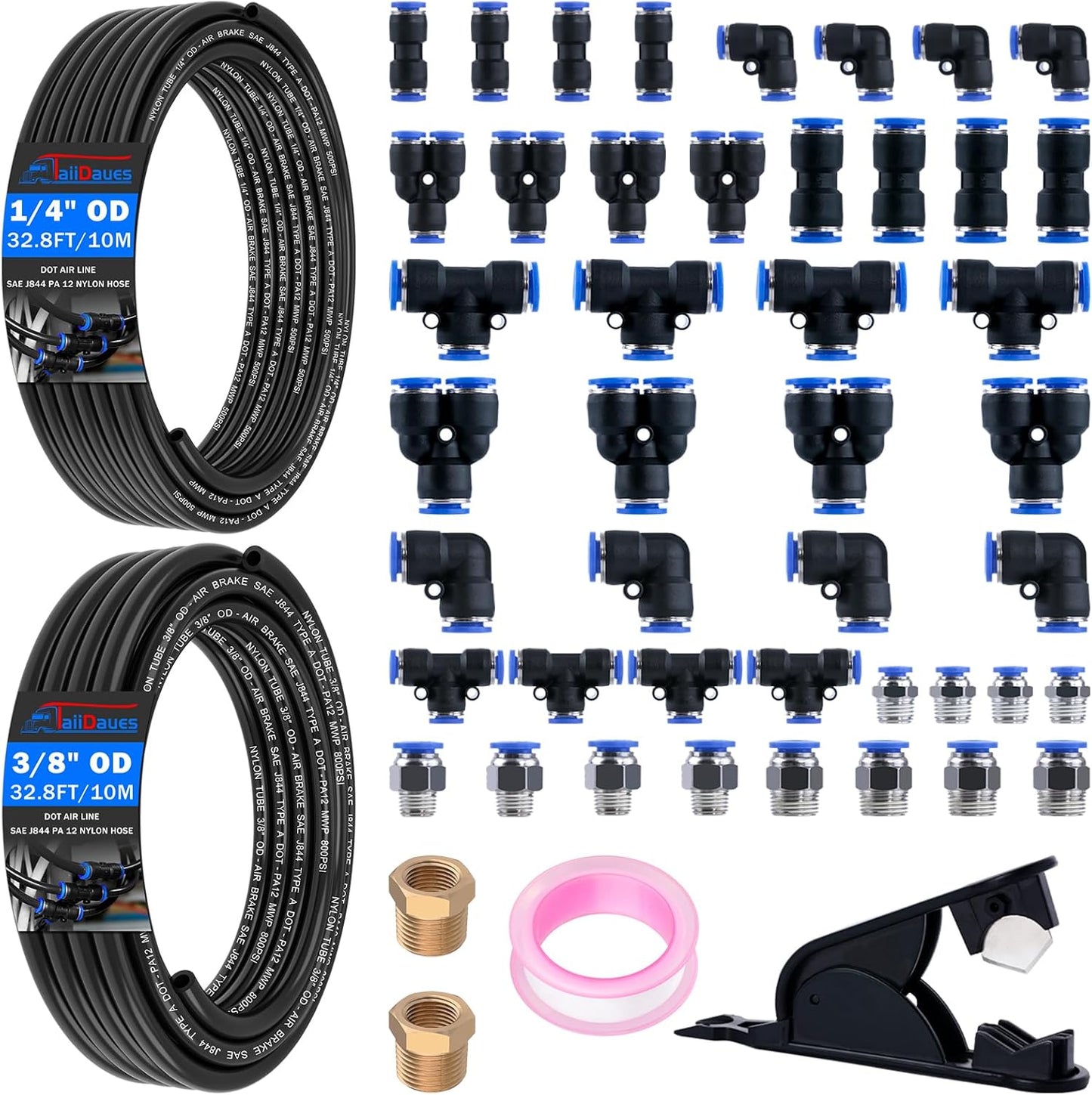 Air Line Tubing Kit with Quick Connect Fittings for Pneumatics