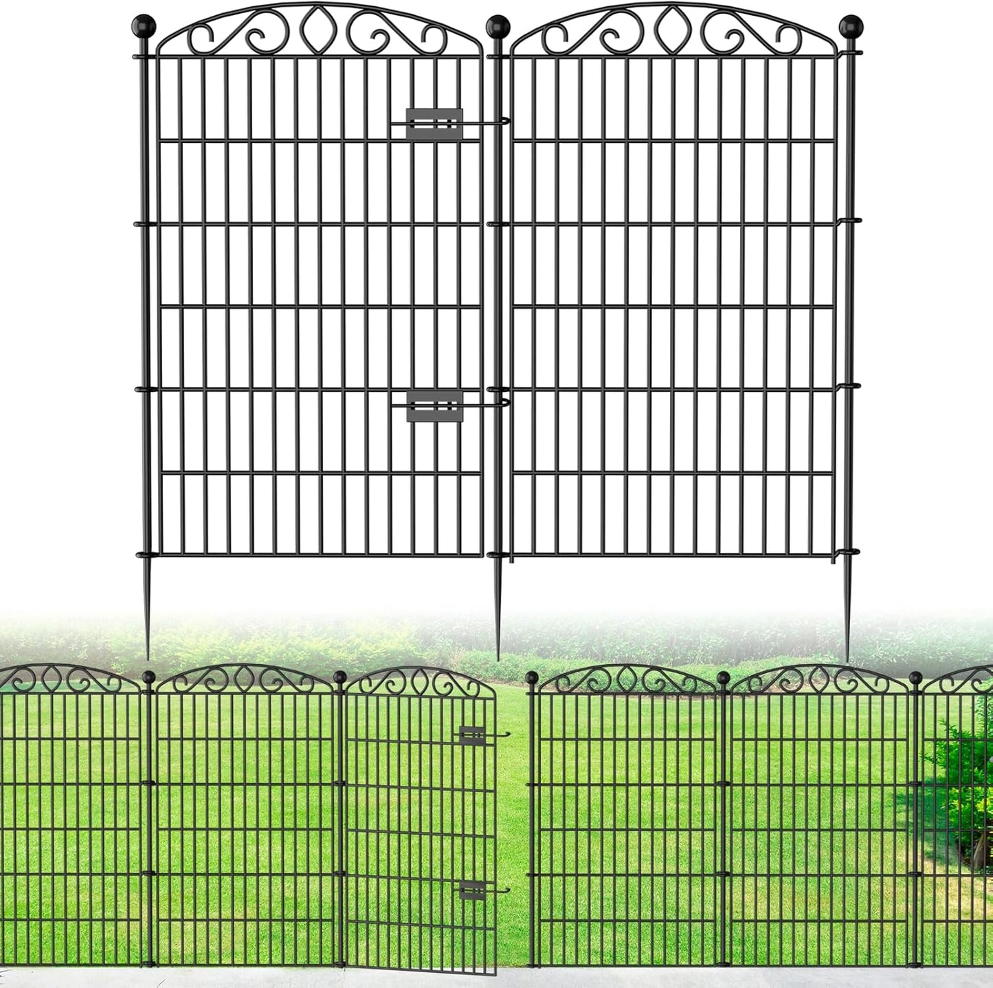 12 Panel No Dig Decorative Garden Fence with Gate for Pets