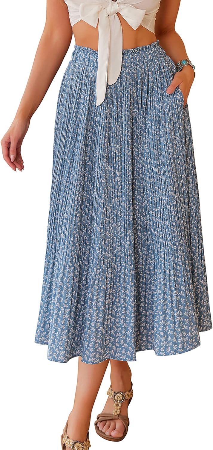 Zeagoo Women's Midi Skirts High Waisted Pleated A-Line Style
