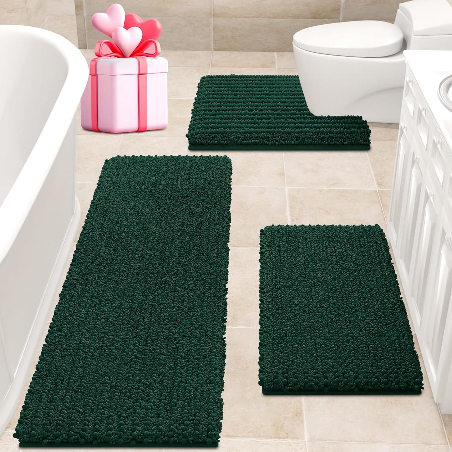 Ultra Soft Extra Large Deep Green Bathroom Rug Set for Comfort