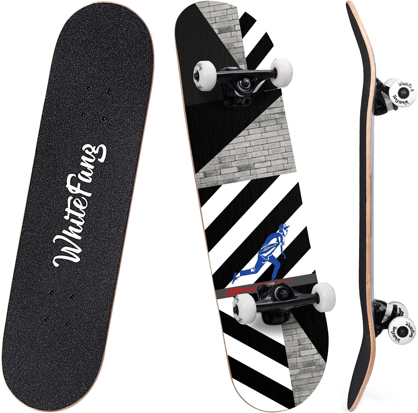 WhiteFang Complete Skateboard for Beginners - Durable 31 x 7.88