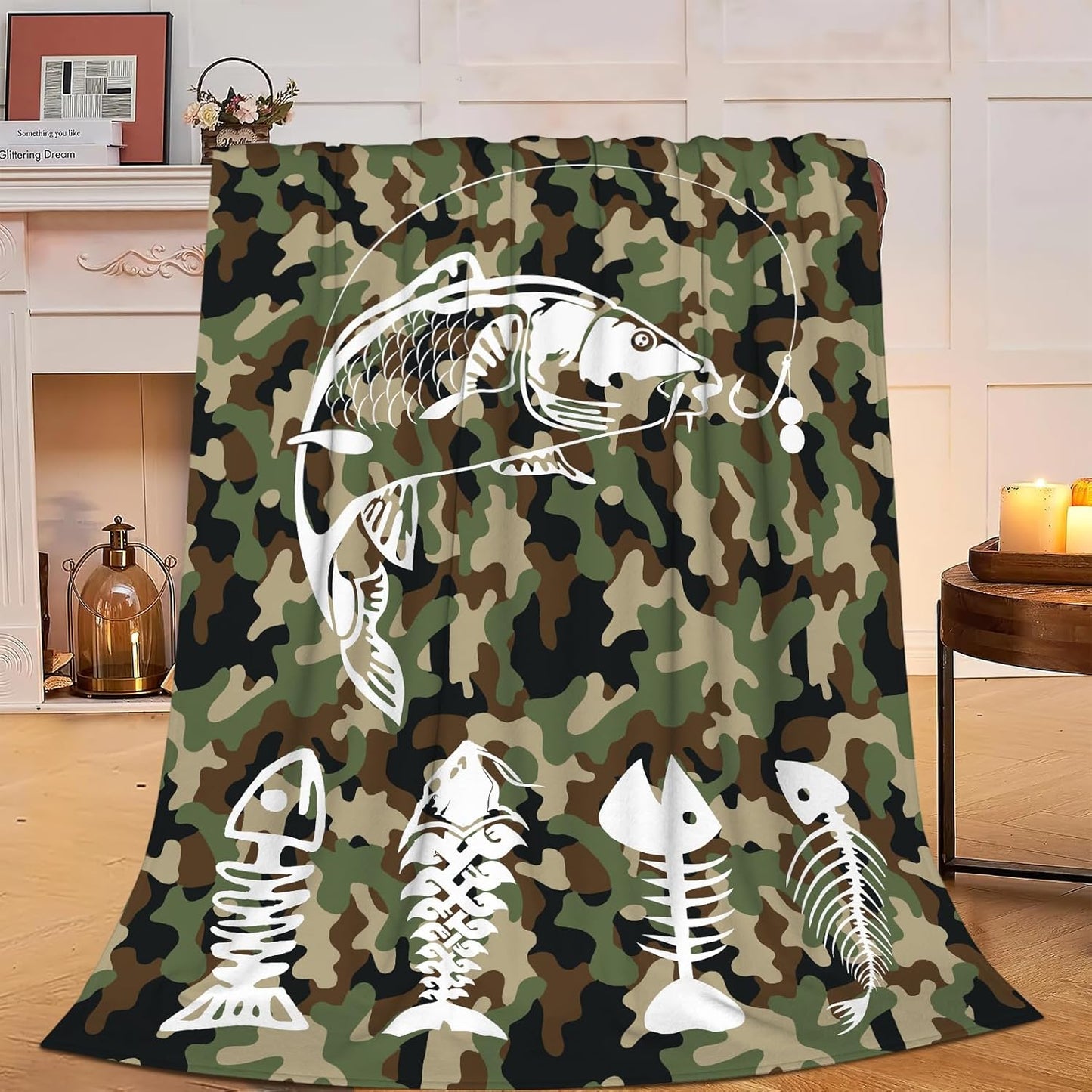 Fuzzy Camo Fish Blanket - Super Soft Cozy Throw, Perfect Kids Gift!