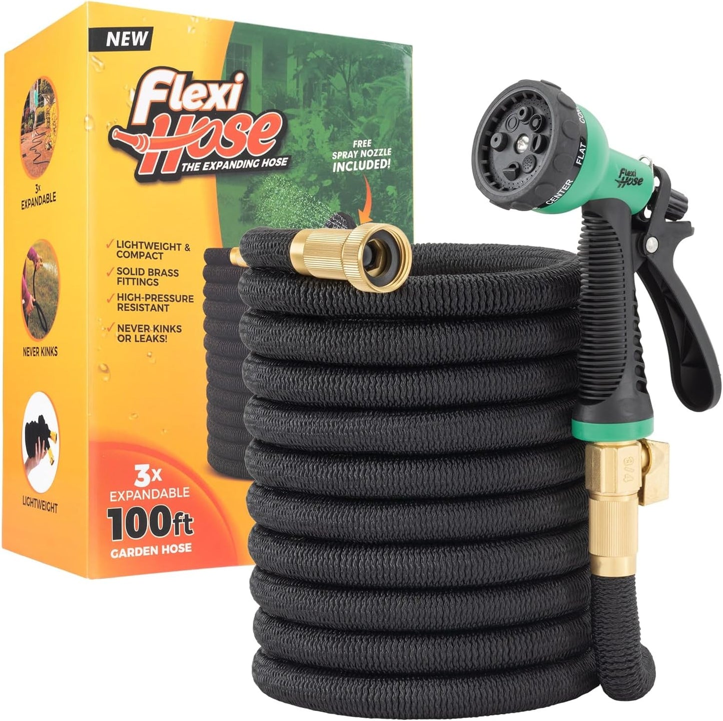 Flexi Hose Expandable Garden Hose 100FT with 8 Function Nozzle