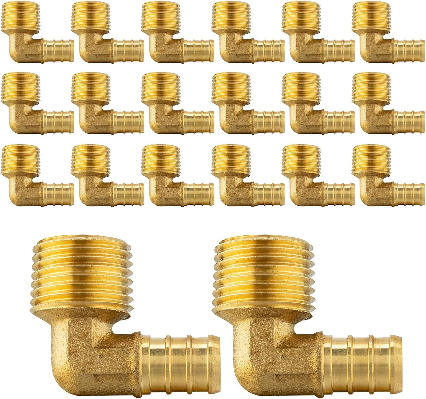 Pack of 20 Pex 1/2in Male Threaded NPT Elbow Brass Fittings