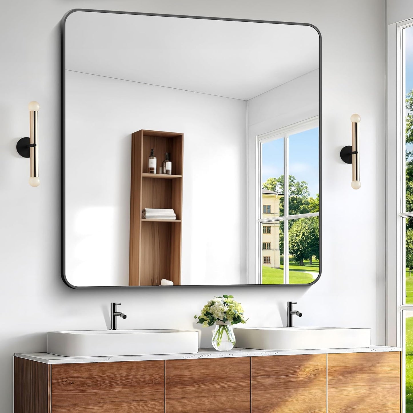 BONEWEI 48x48 inch Bathroom Mirror with Rounded Corners