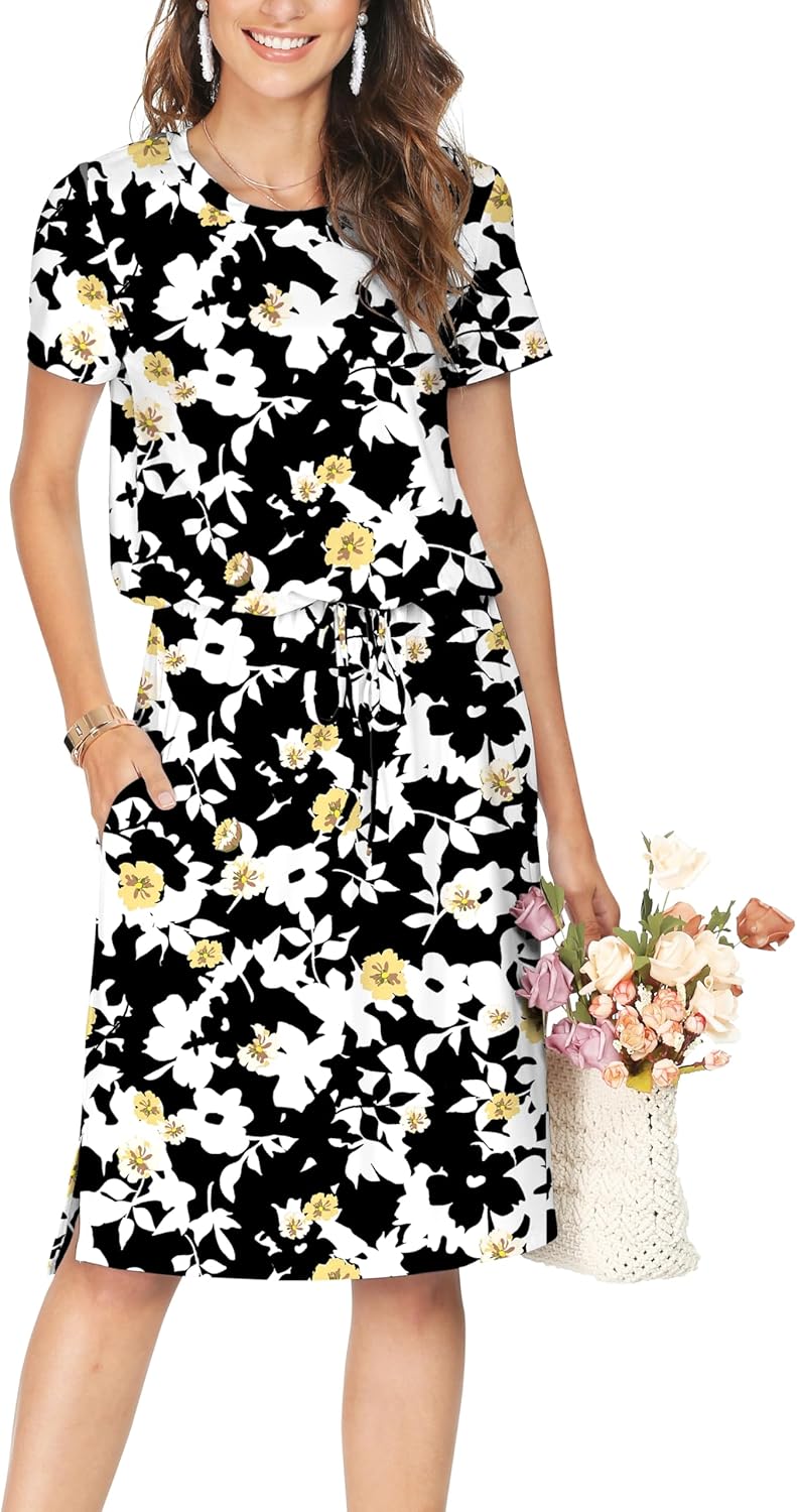 Simier Fariry Womens Summer Hide Belly Knee Length Travel Dress