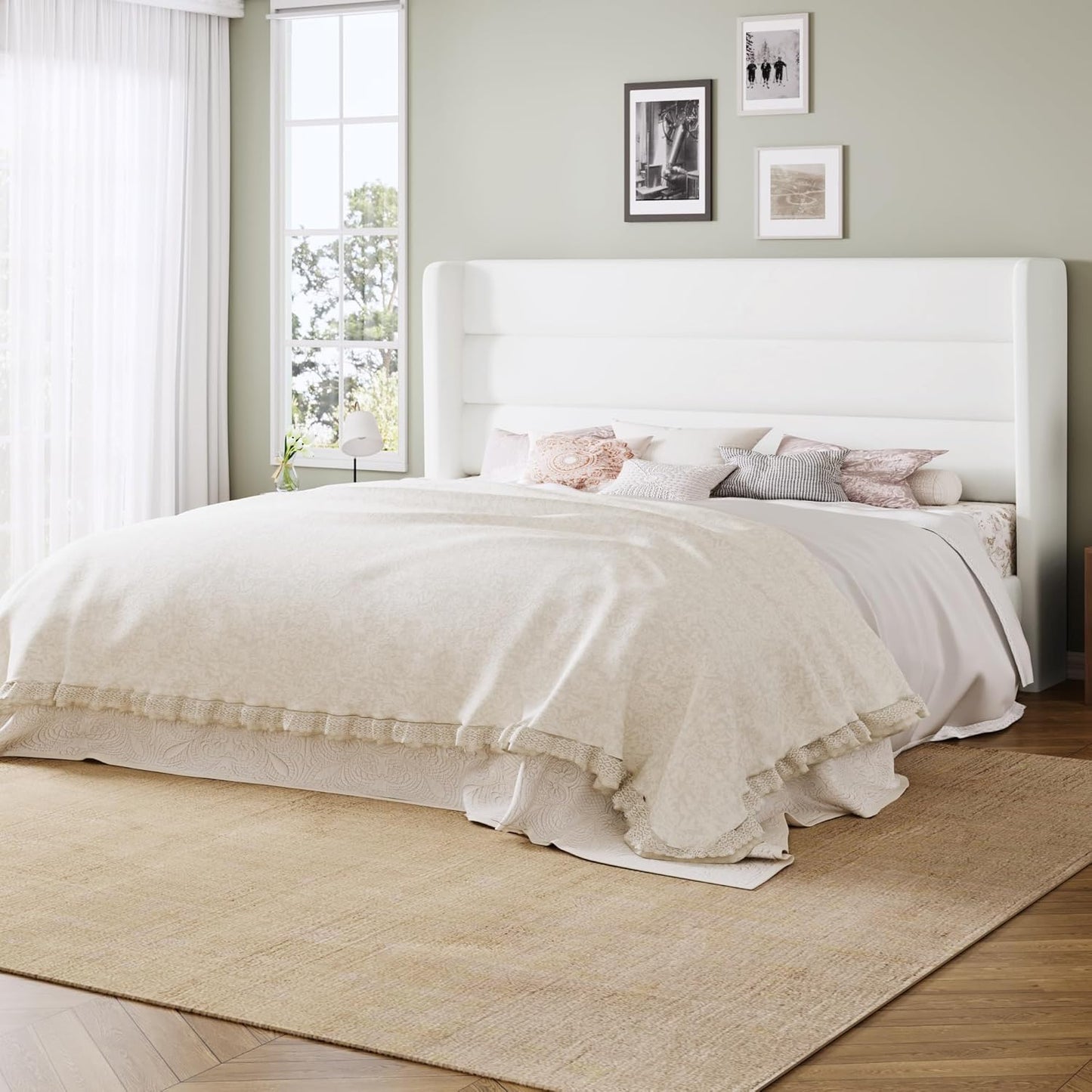 Allewie King Size Platform Bed Frame with Velvet Headboard