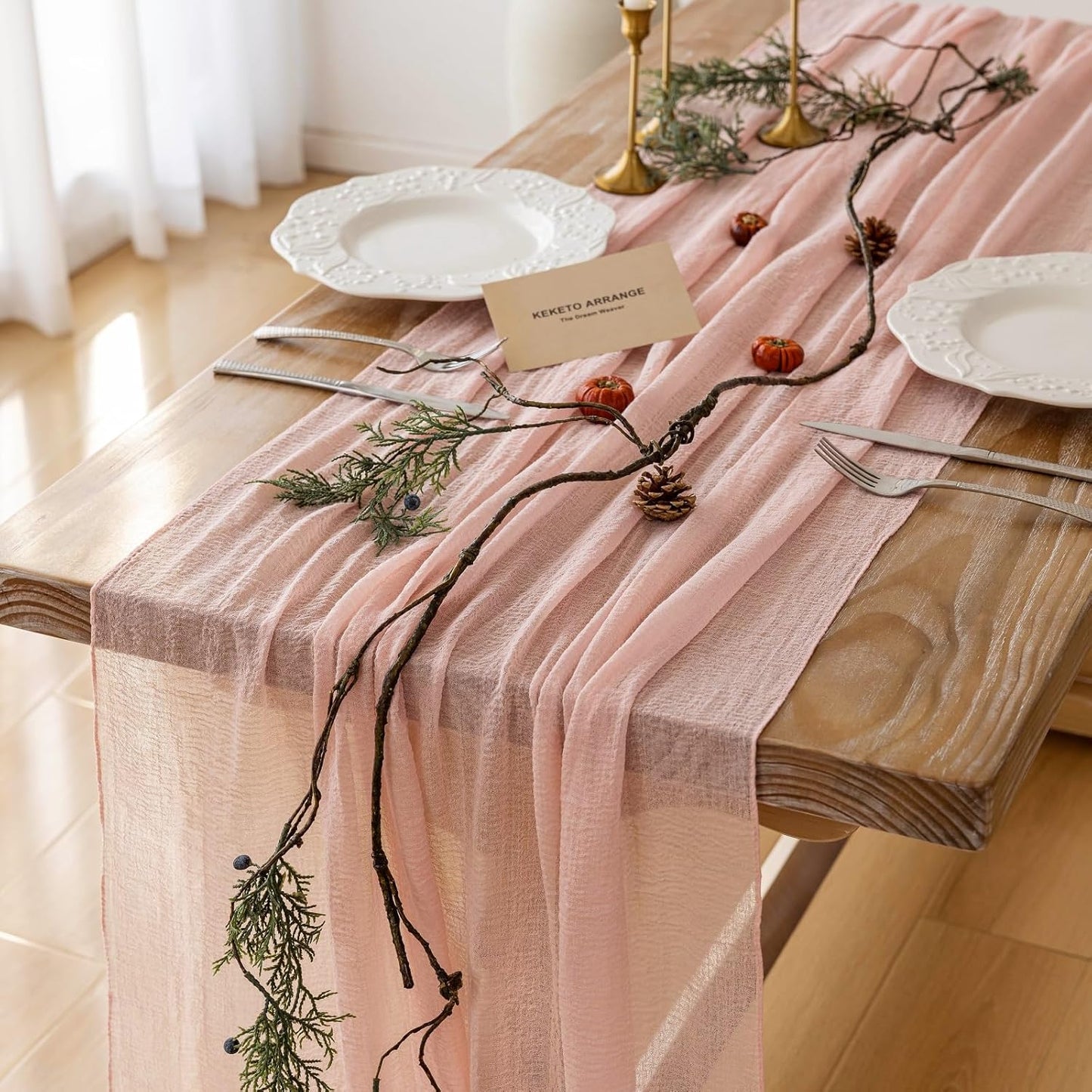 6pcs Pink Gauze Rustic Cheesecloth Table Runner for Events