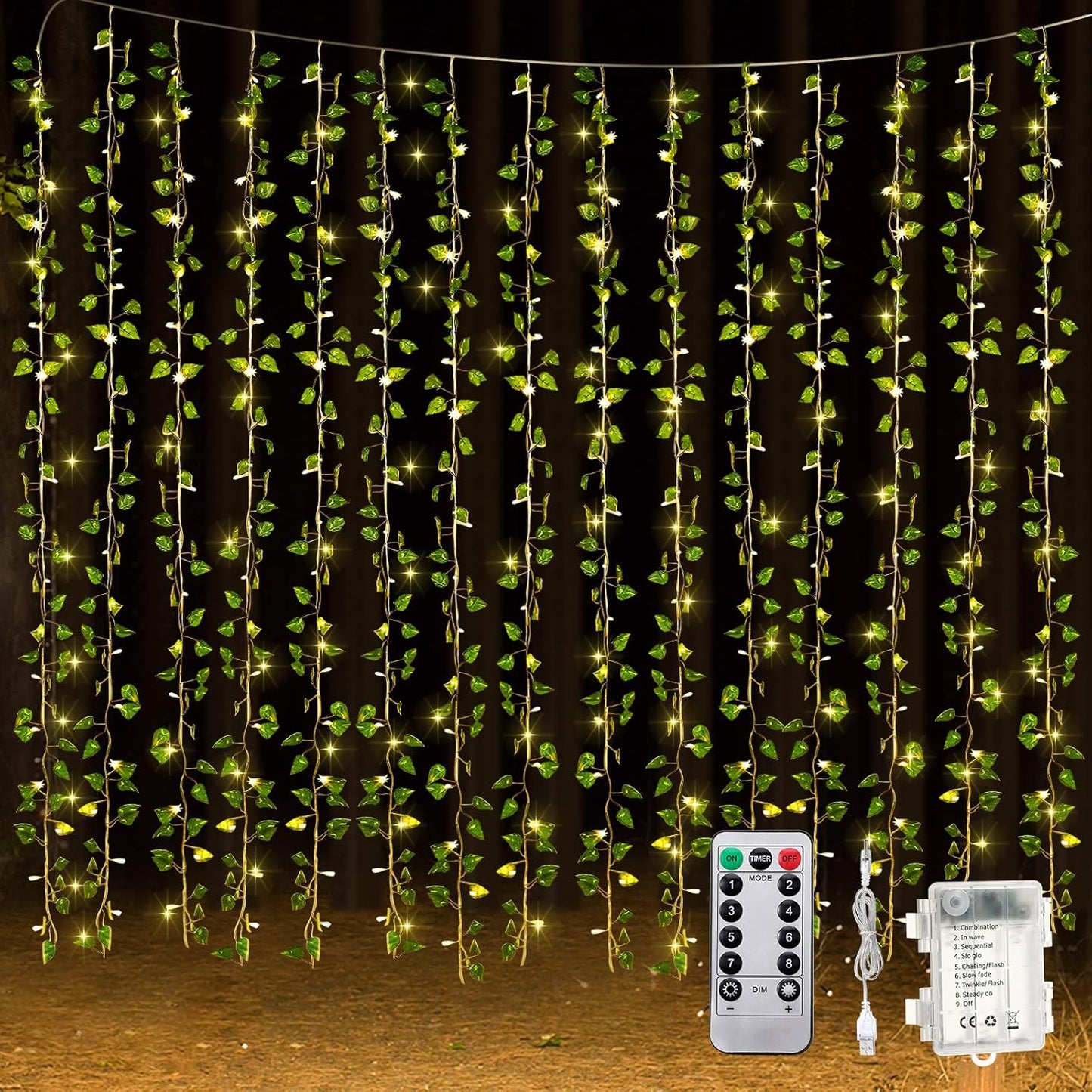 LED Fake Ivy Curtain String Light for Valentine's Day Decor