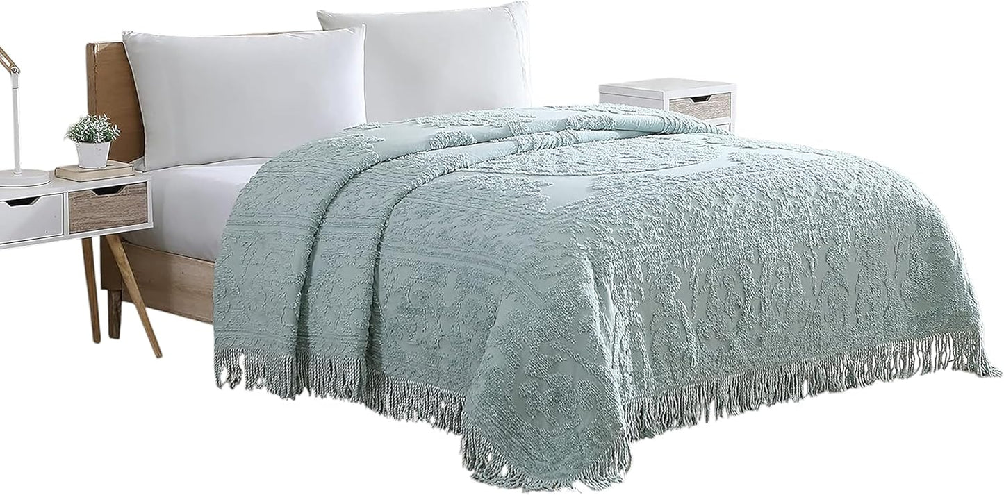 Medallion Chenille Bedspread in Blue for a Vintage Bedroom