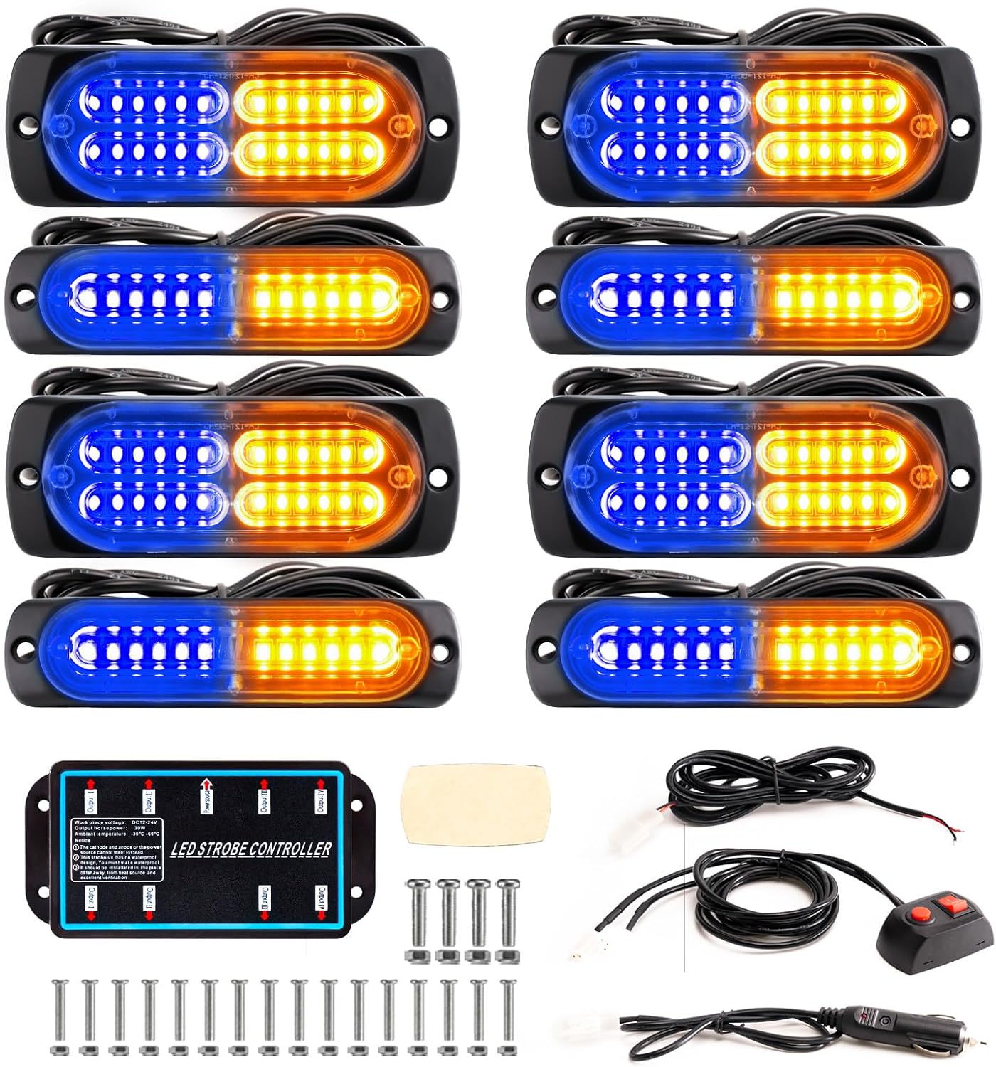 BooYu 8-pcs LED Emergency Strobe Lights for Vehicles and Trucks