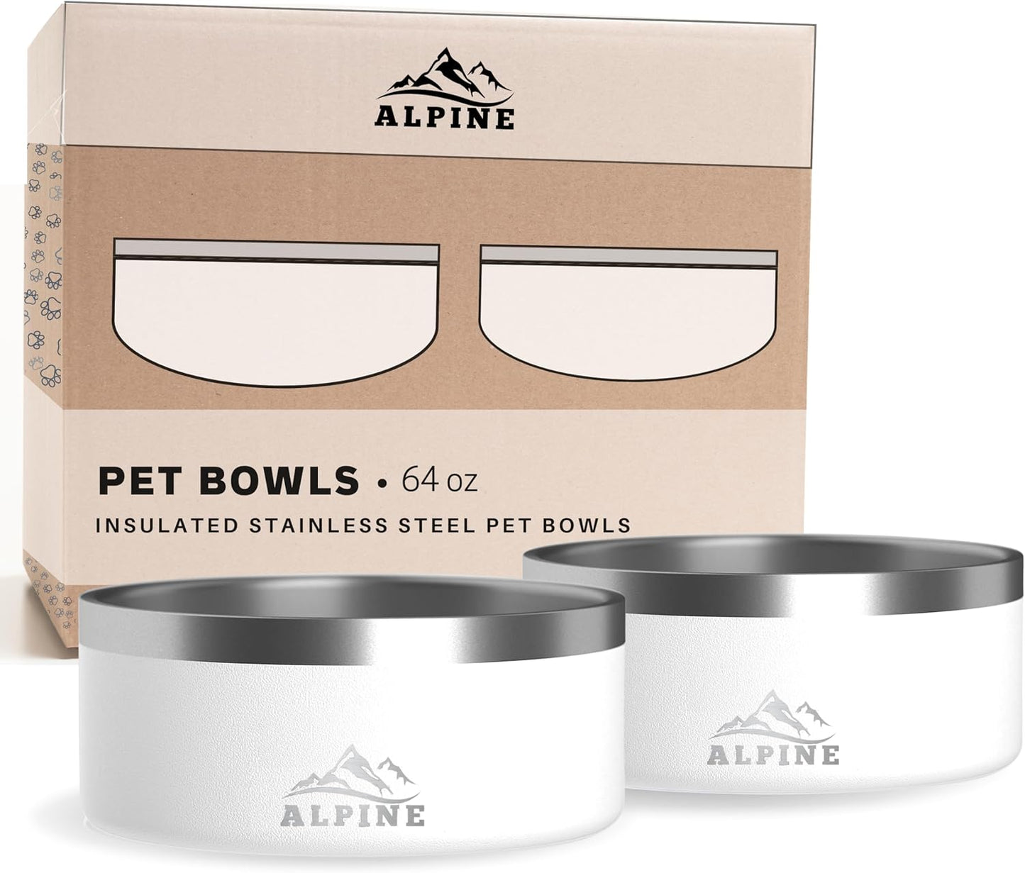 Set of 2 Stainless Steel Dog Bowls - Non Slip, Insulated