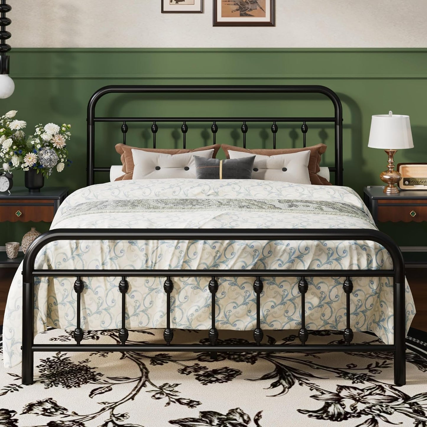 SHA CERLIN Full Size Metal Platform Bed Frame with Victorian Style