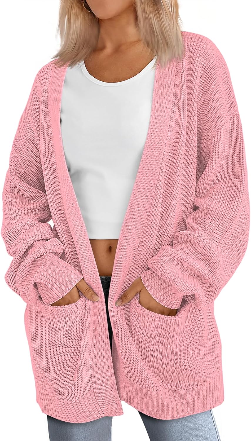 LILLUSORY Womens Oversized Cardigans Soft Knit Sweater with Pockets