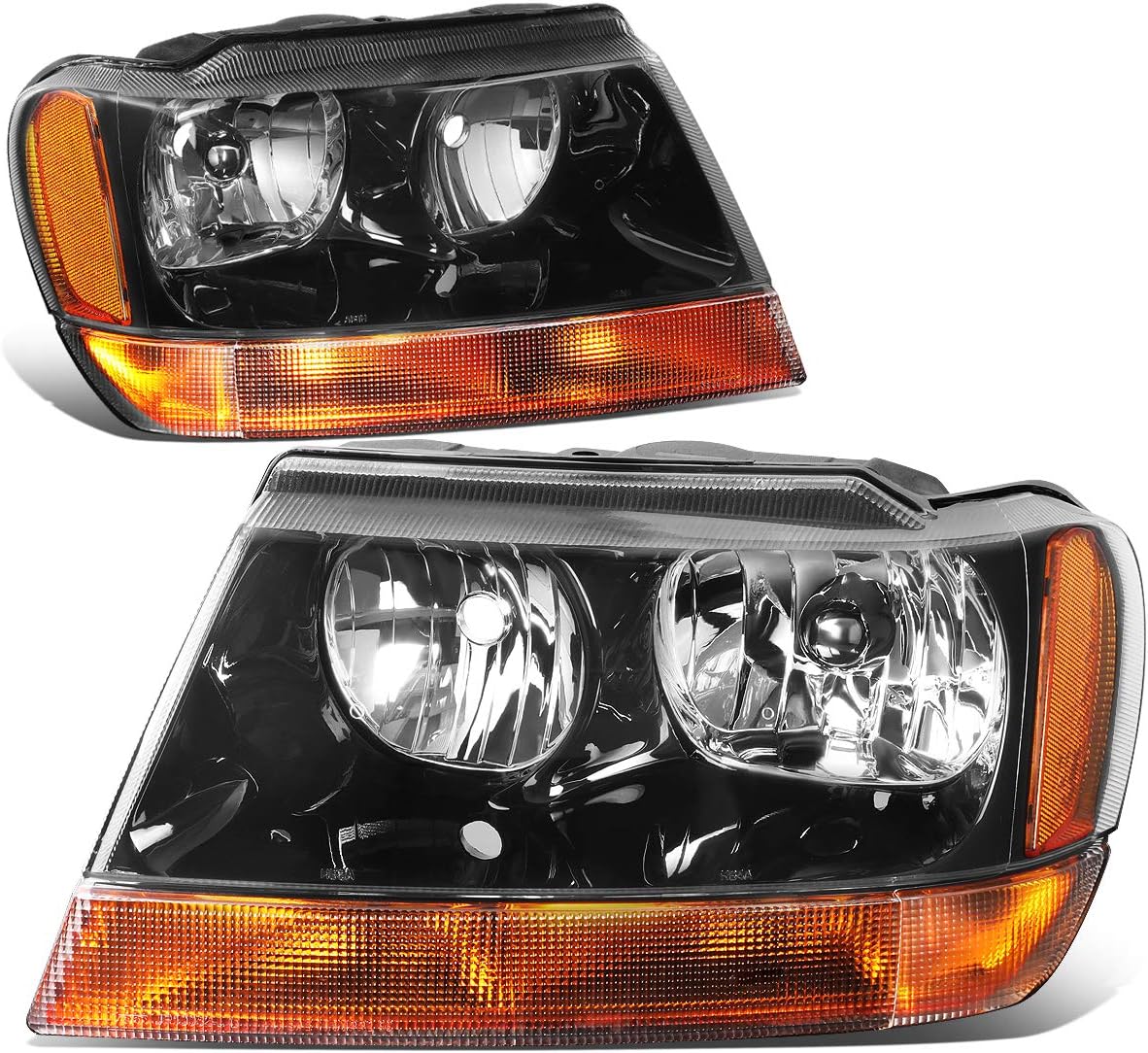 Black Amber Headlights Assembly for 99-04 Jeep Grand Cherokee