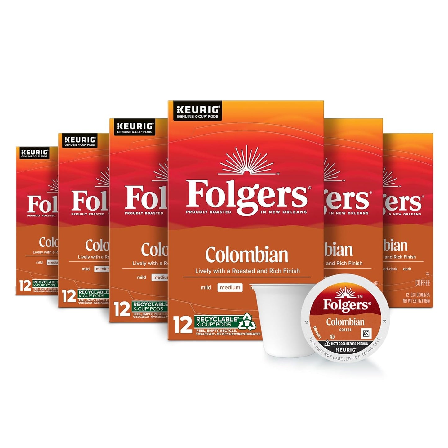Folgers Colombian Medium Roast Coffee K-Cup Pods, 12 Count