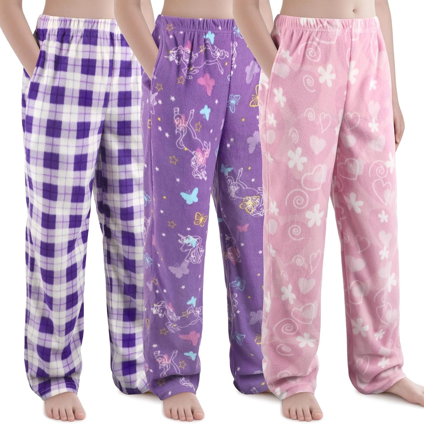 IHU 3 Pack Girls Pajama Pants Soft Micro Fleece Sleepwear