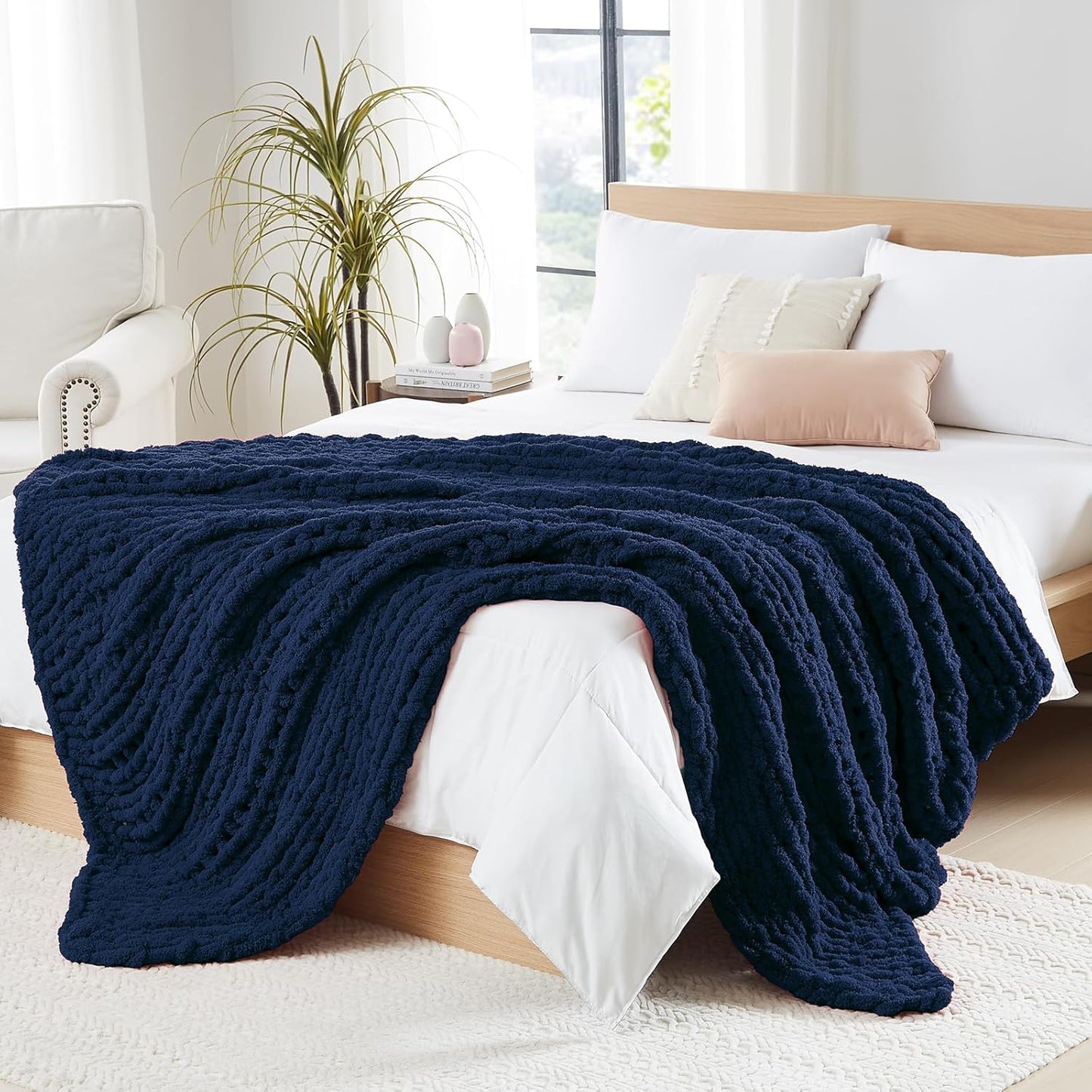 L'AGRATY Chunky Knit Blanket Throw - Soft Chenille Blanket 50x60