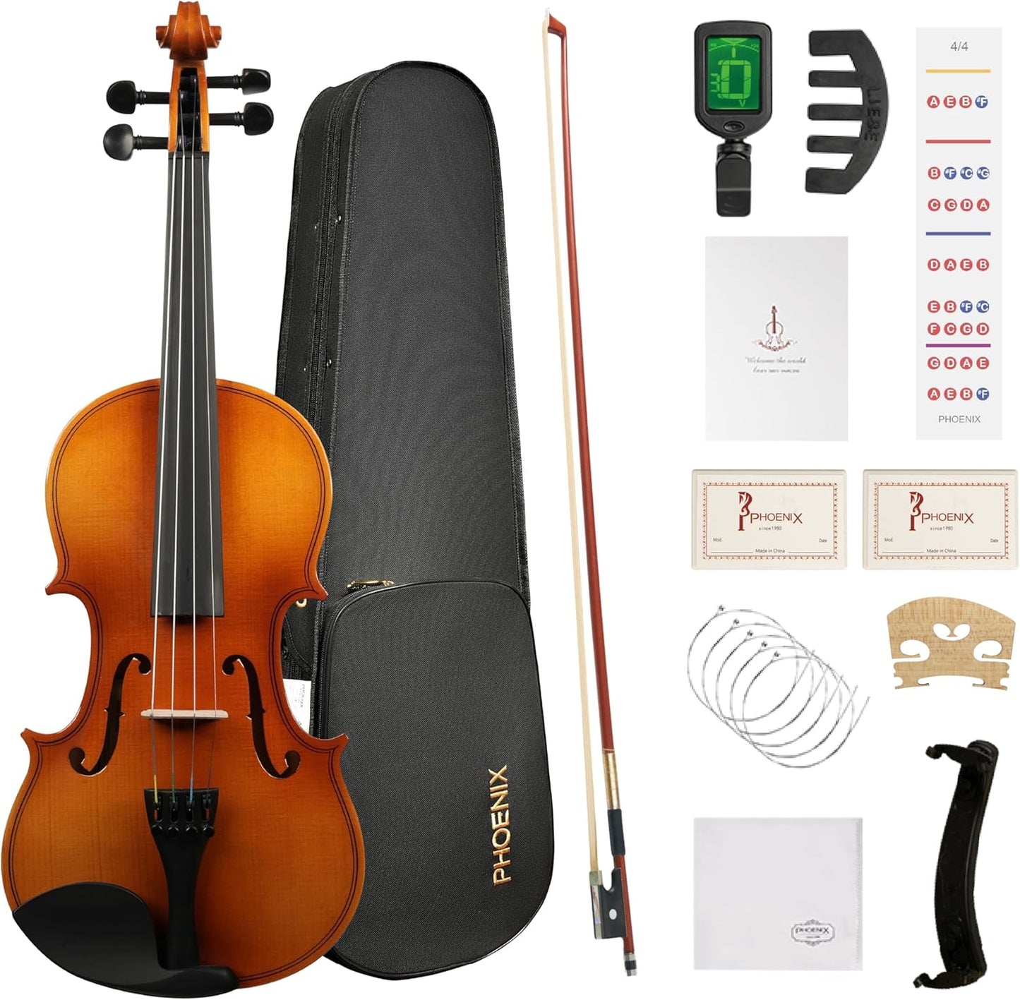 PHOENIX 4/4 Full Size Violin Set for Beginners and Adults