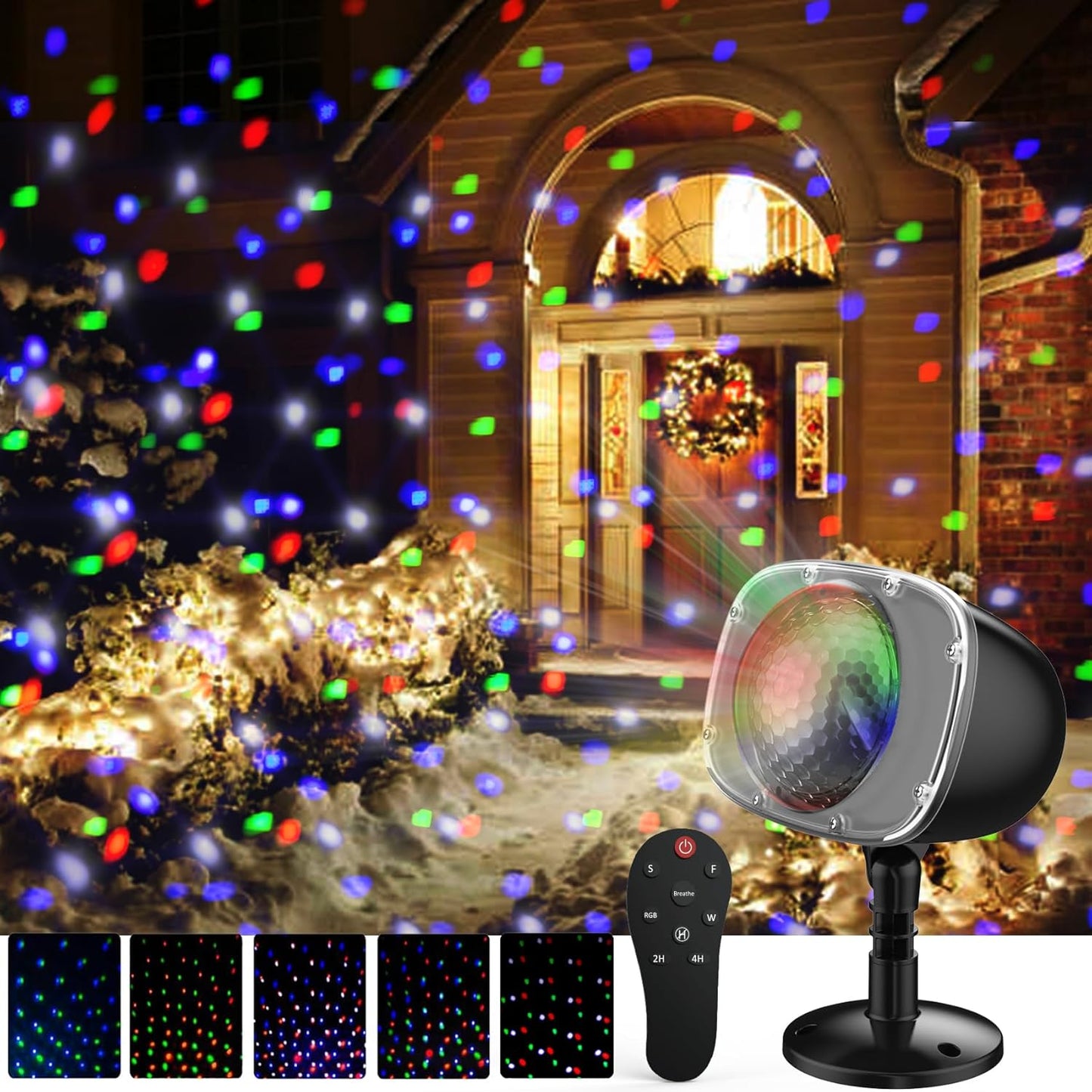 RGBW Snowfall Projector w/ Remote - Festive Light Show