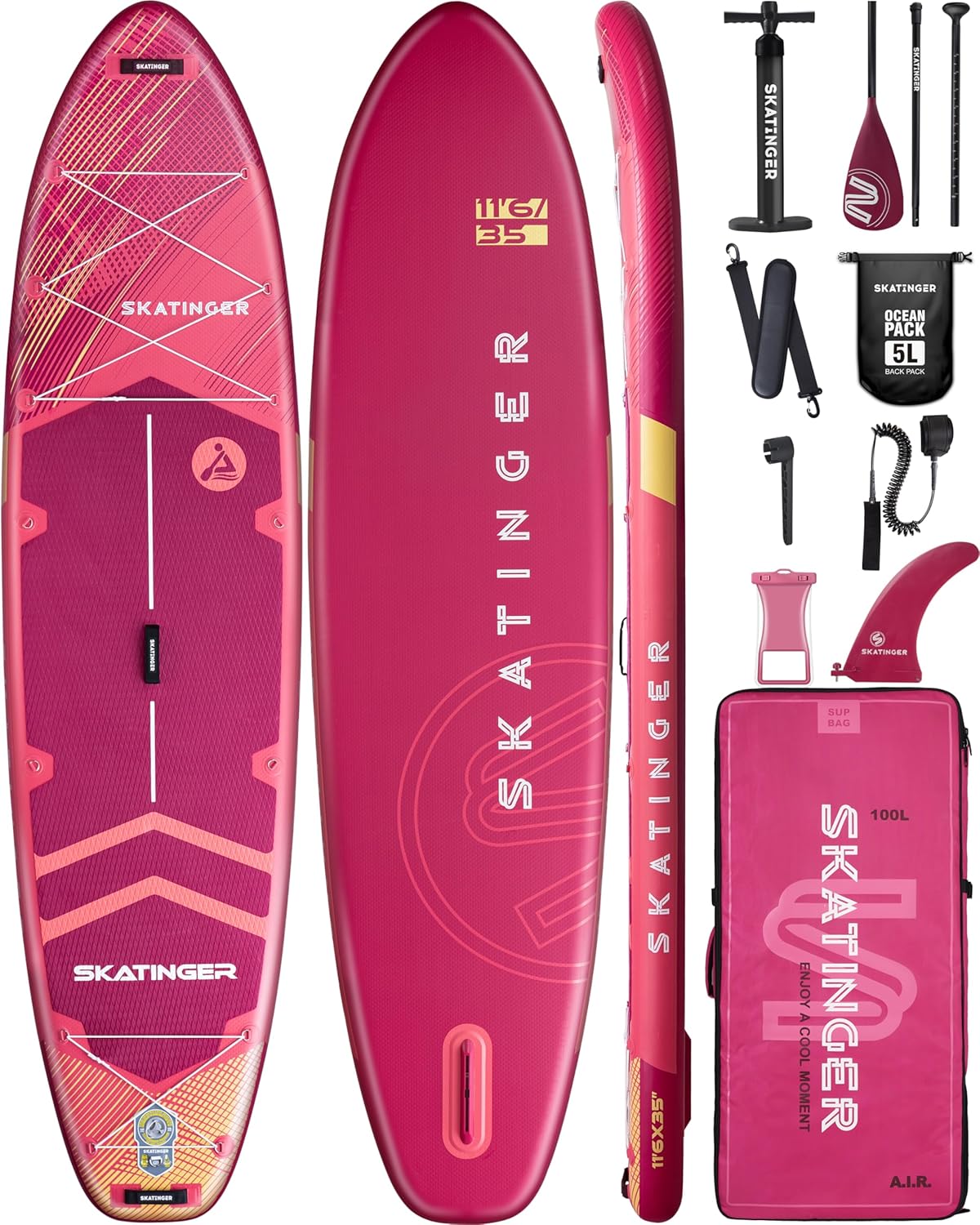 Skatinger 11ft 6in Super Wide Inflatable Paddle Board for Families