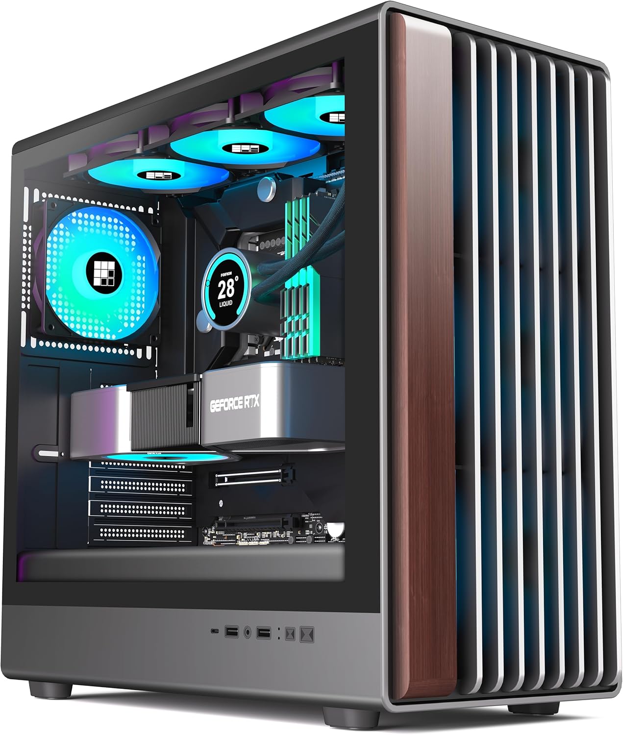 M2 PC Case with Genuine Walnut Wood and 7 PWM ARGB Fans