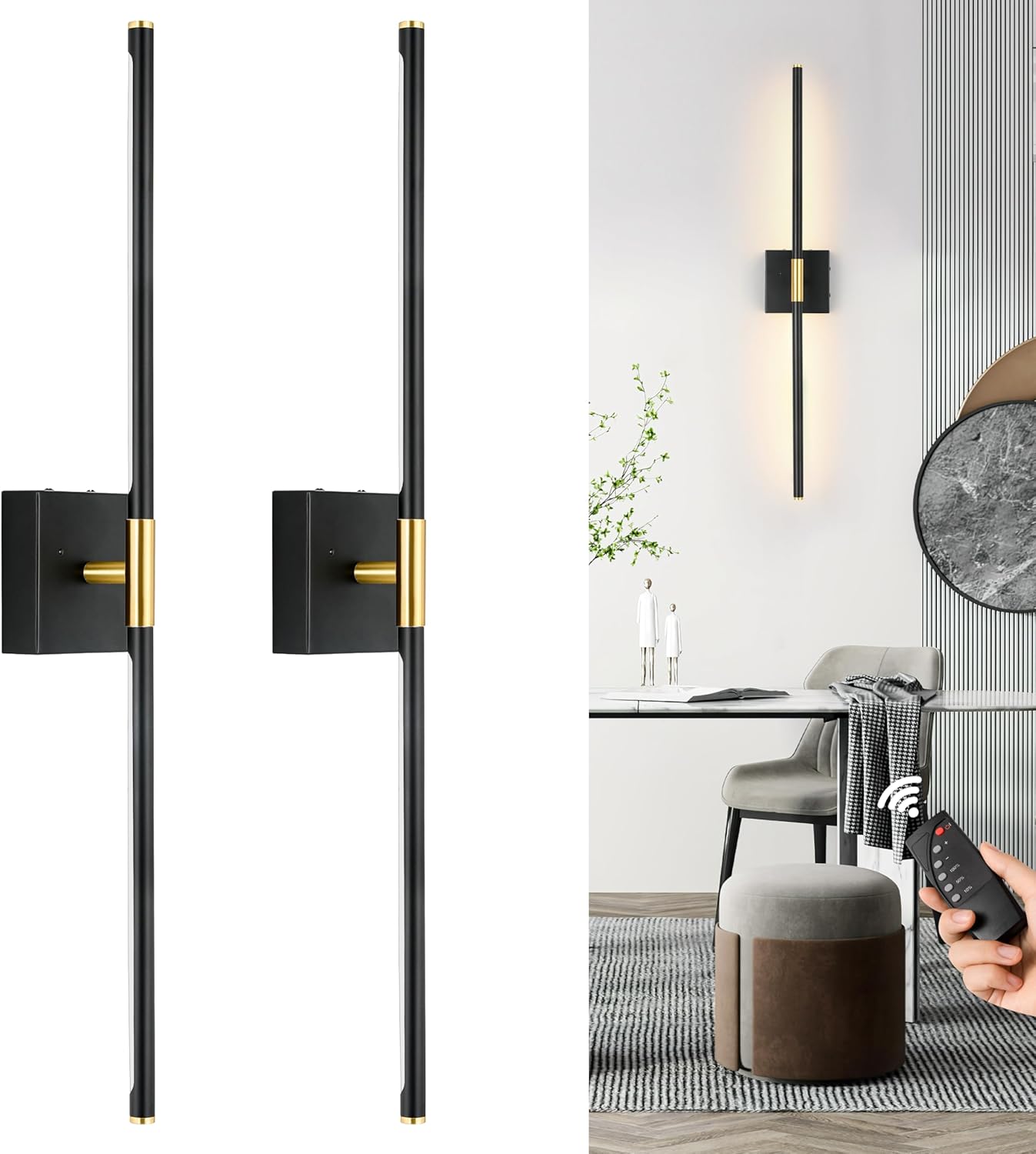 30 Inch Battery Operated Wall Sconces Set of Two for Home Decor