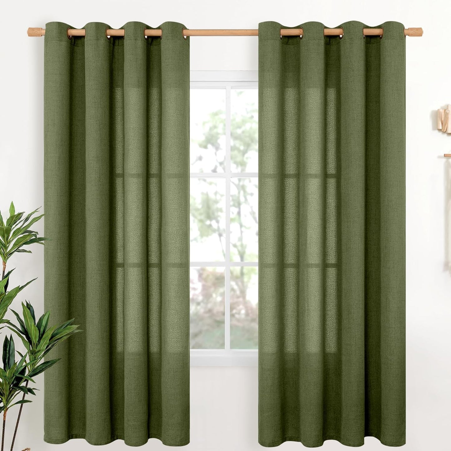 YoungsTex Olive Linen Curtains for Living Room, 72 Inch Length