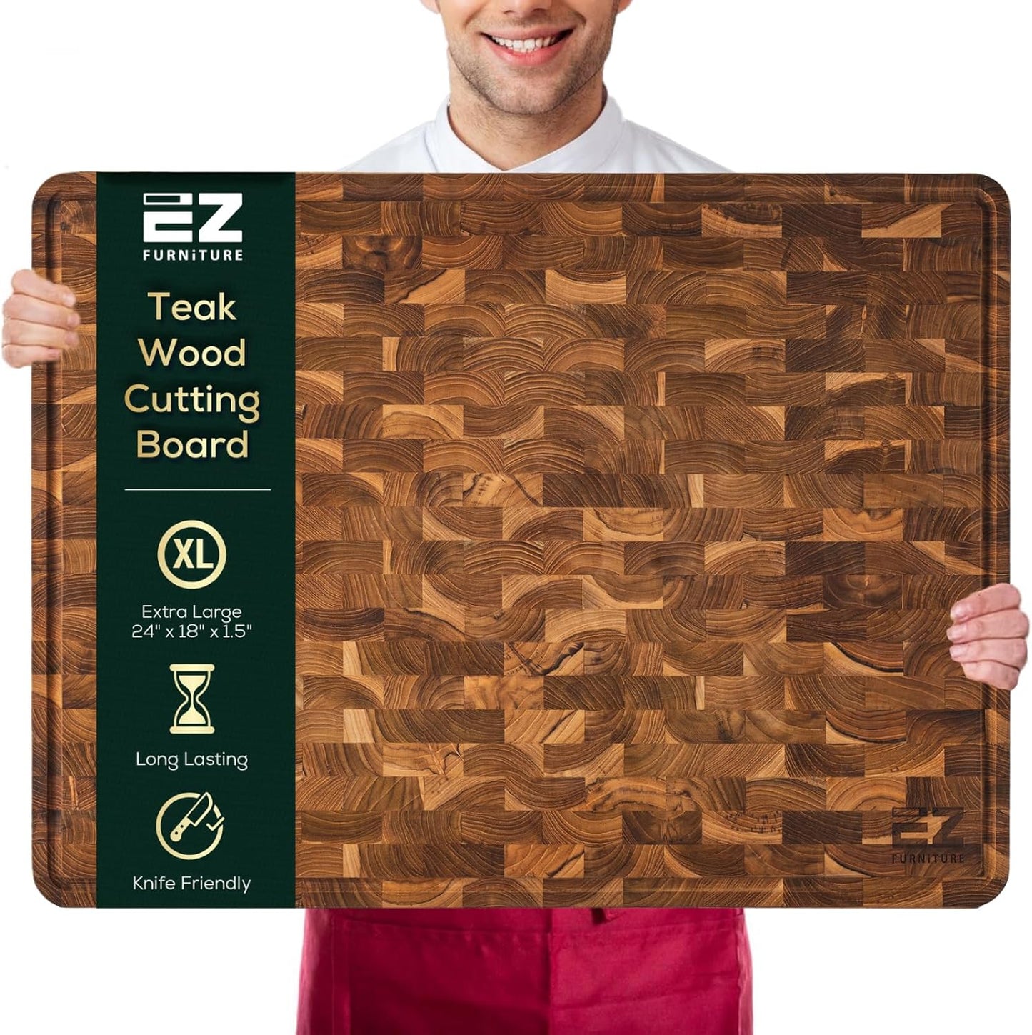 Non-Toxic Teak Large Wood Cutting Board with Juice Groove