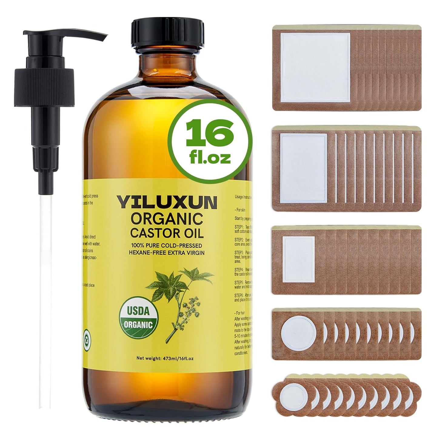 50Pcs Castor Oil Pack Wrap with Organic Cold Pressed Oil