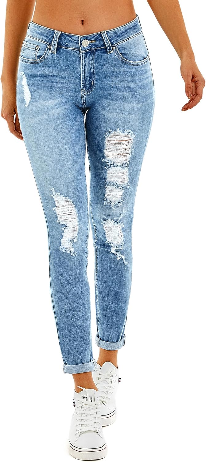 Ripped Boyfriend Jeans for Women - Trendy Distressed Style