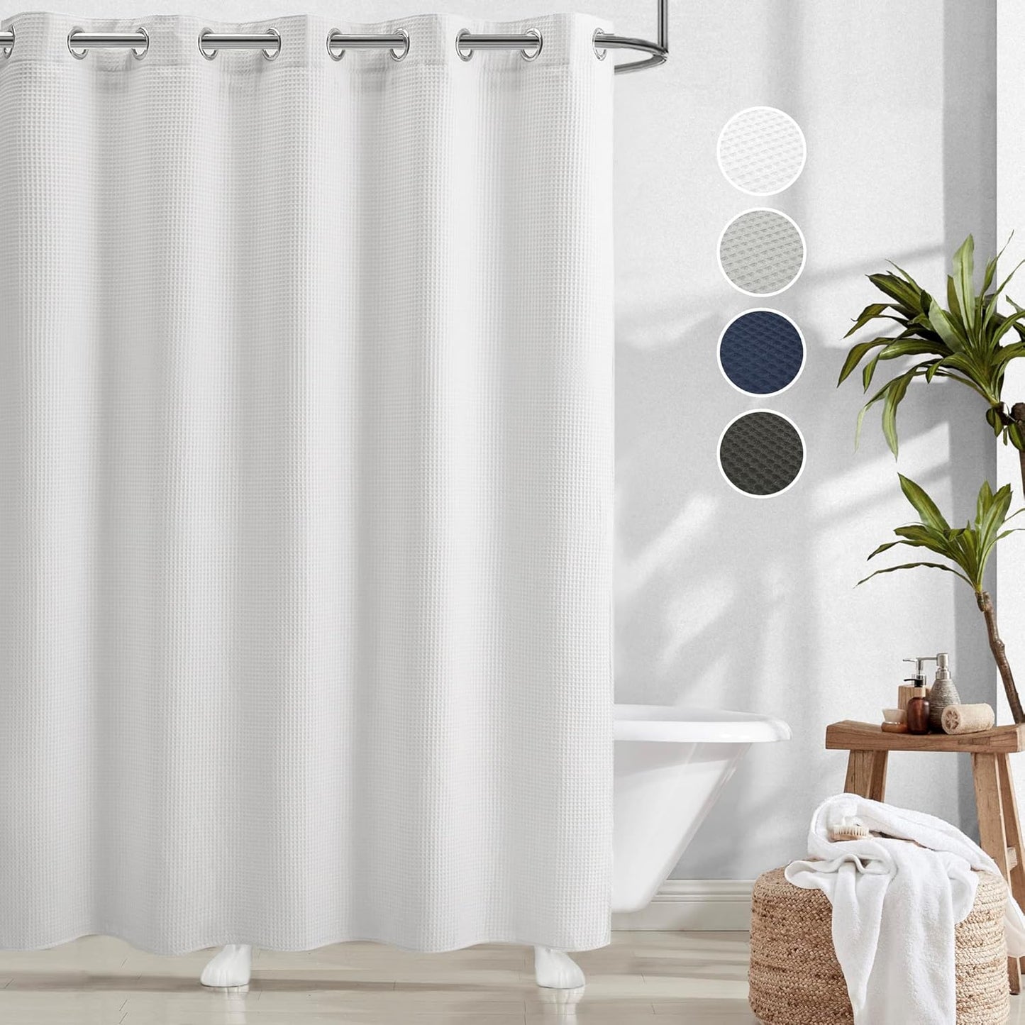 Hotel-Quality Snap-In Liner Shower Curtain Set