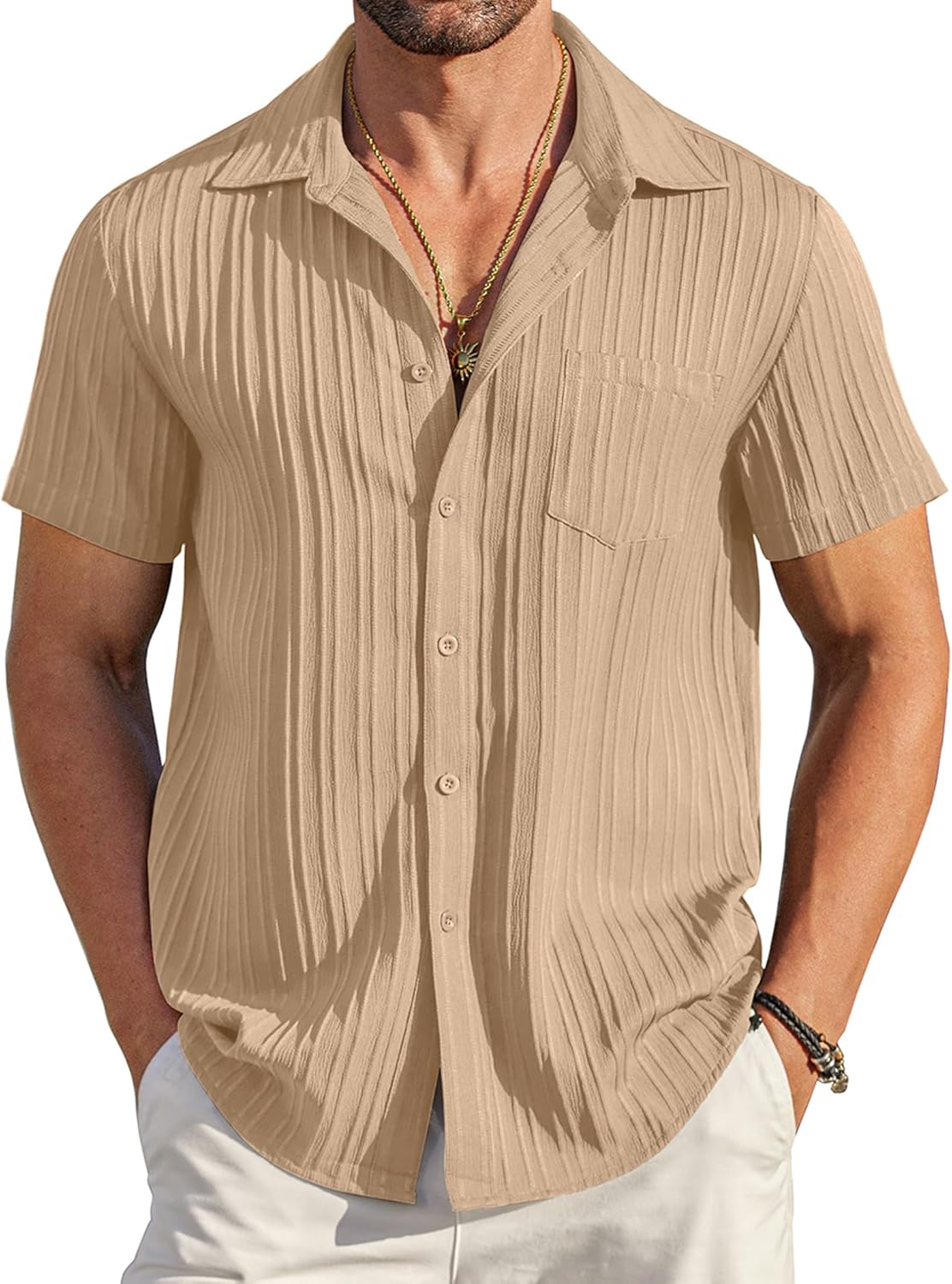 COOFANDY Men's Casual Button Down Short Sleeve Beach Shirt