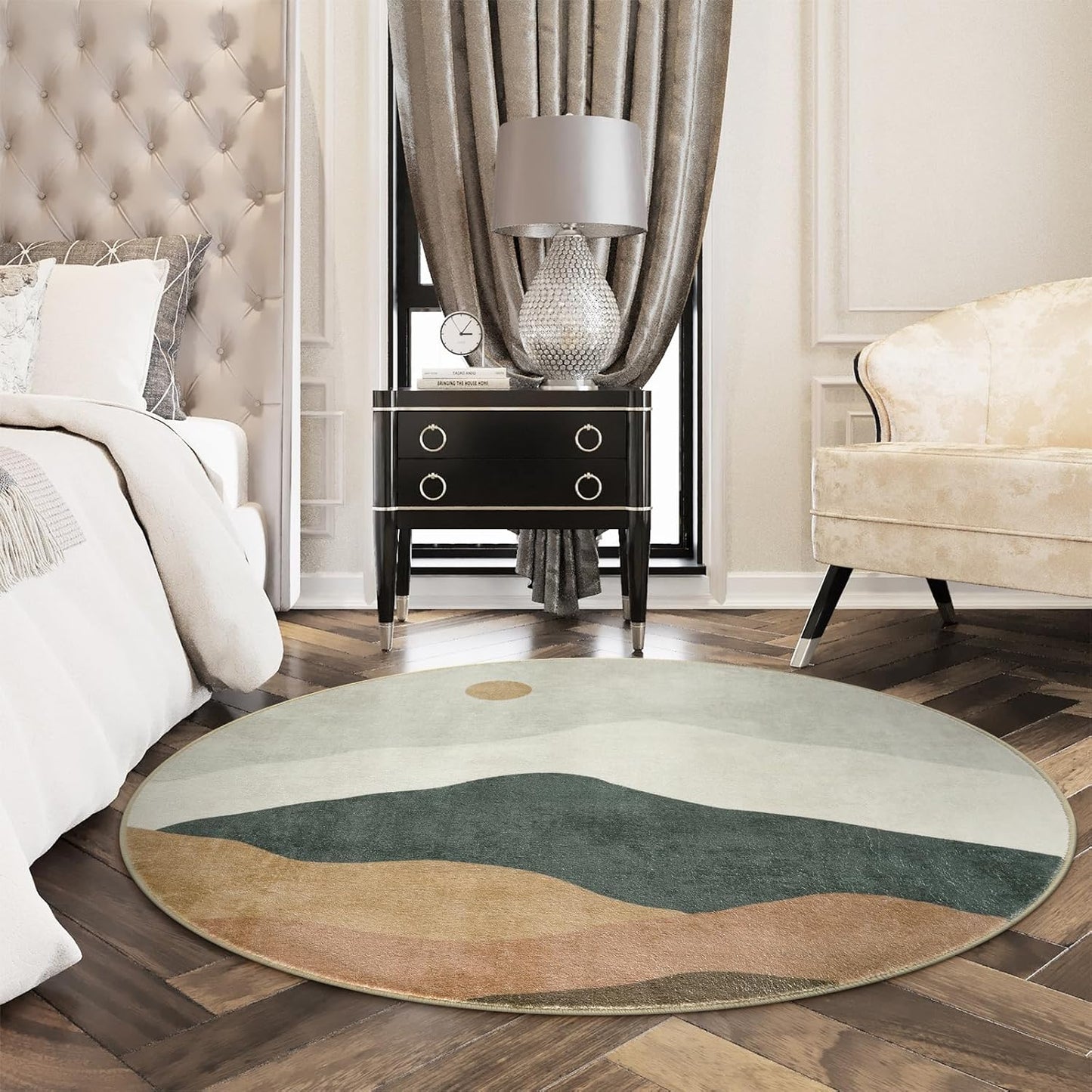 5ft Abstract Round Rug for Chic Living Room and Kids Room Decor