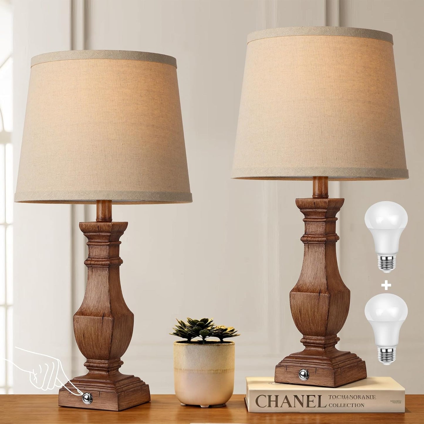 Dimmable Table Lamps Set of 2 for Rustic Farmhouse Decor
