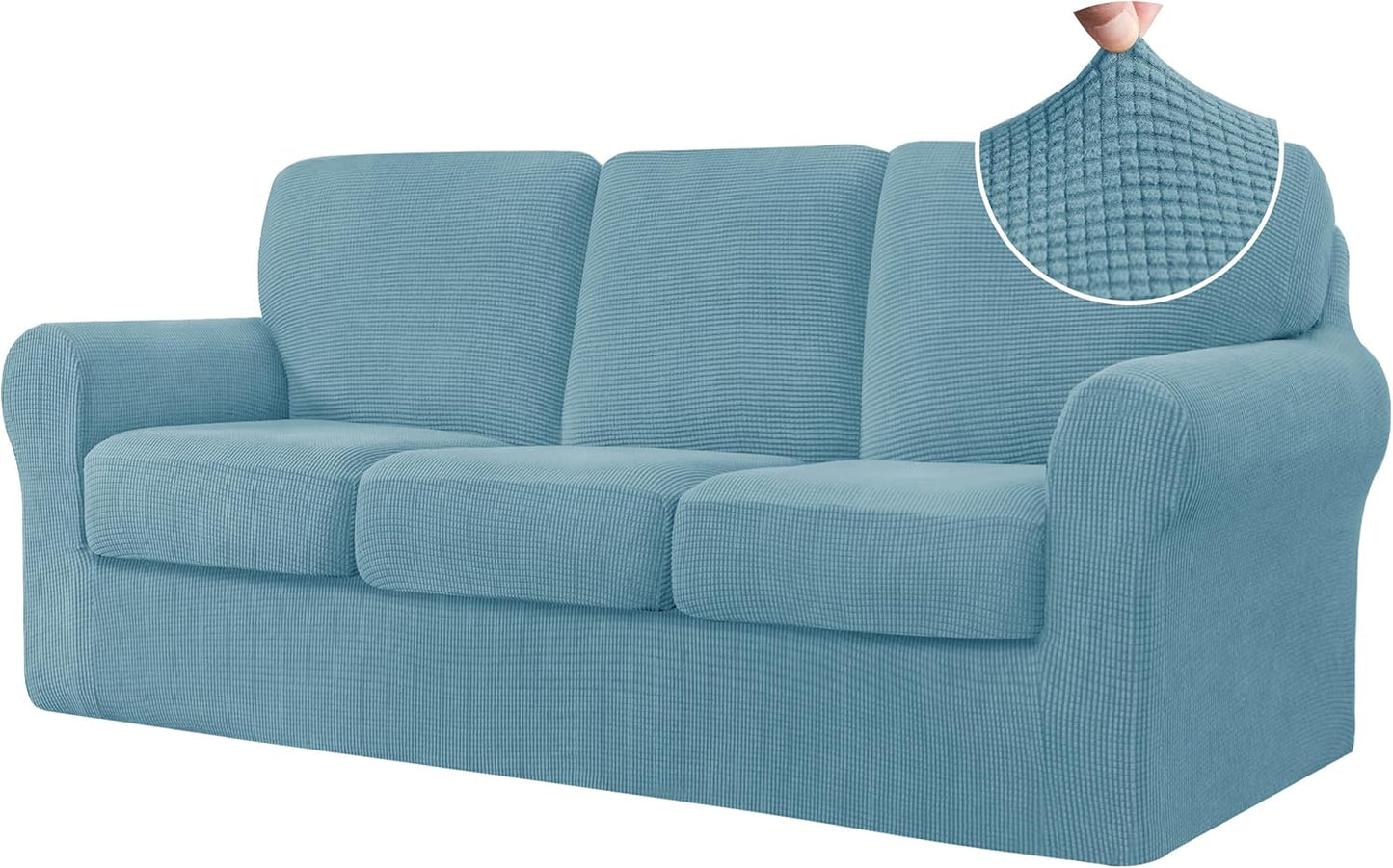 CHUN YI 7 Piece Couch Covers for Large Sofas in Smoky Blue