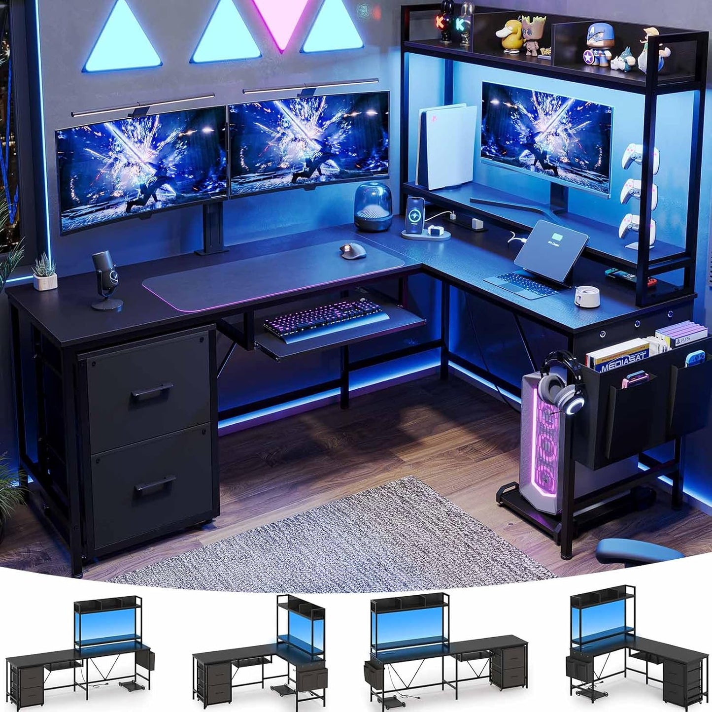 Ultimate Gaming Desk with Power Outlet - UPOSOJA