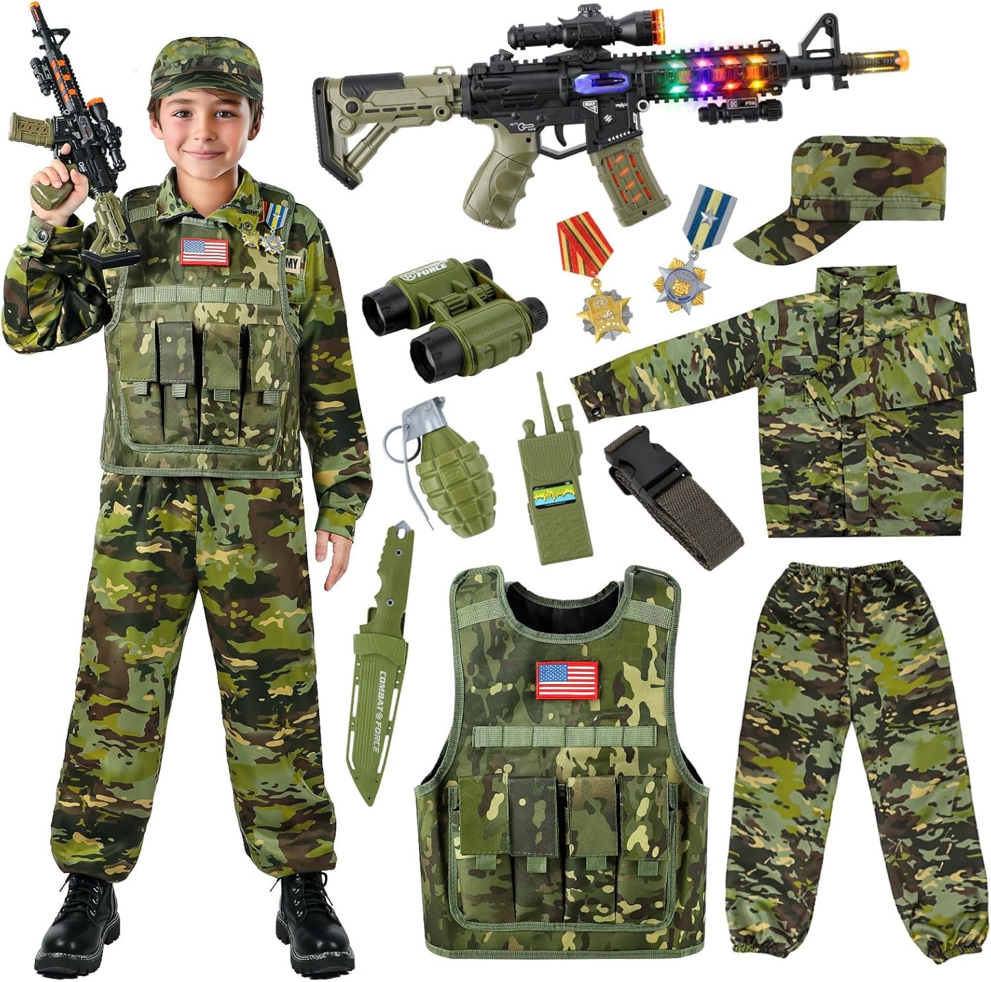 Kids Army Costume for Boys - Military Soldier Dress Up Set
