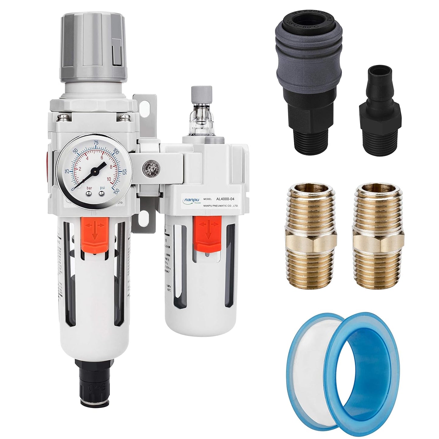 NANPU 1/2in NPT Auto-Drain Air Filter Regulator Lubricator Combo
