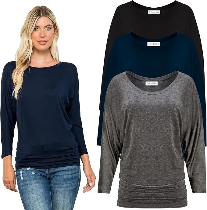 Free to Live 3 Pack 3/4 Sleeve Casual Women's Dolman Tops Review