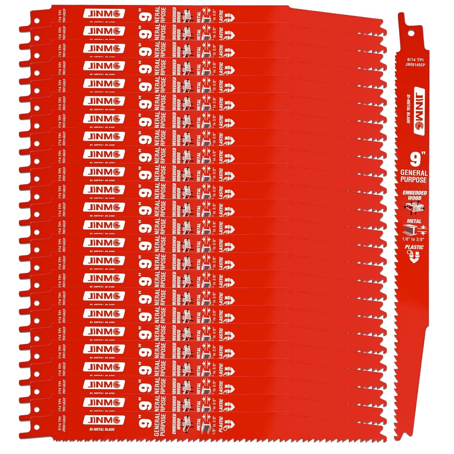 25 Pack 9 Inch Reciprocating Saw Blades for Wood & Metal Cutting