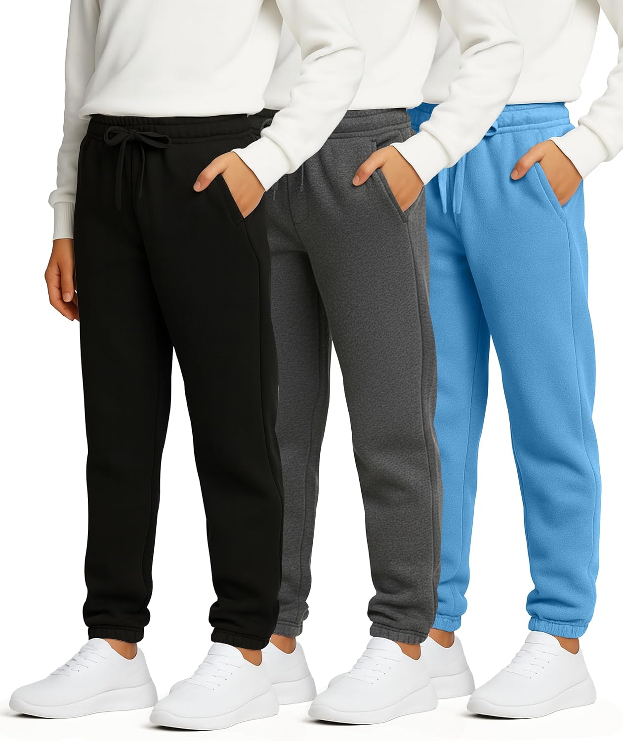 Boys' Fleece Athletic Jogger Sweatpants - 3 Pack for Active Kids